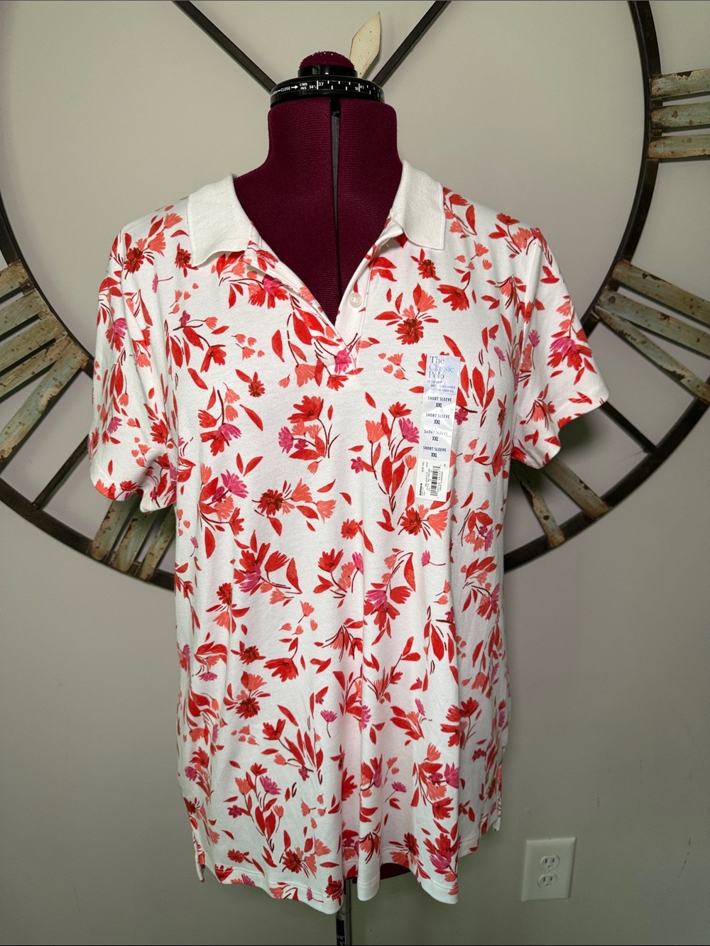 Croft & Barrow The Classic Polo with Red & Orange Floral Print